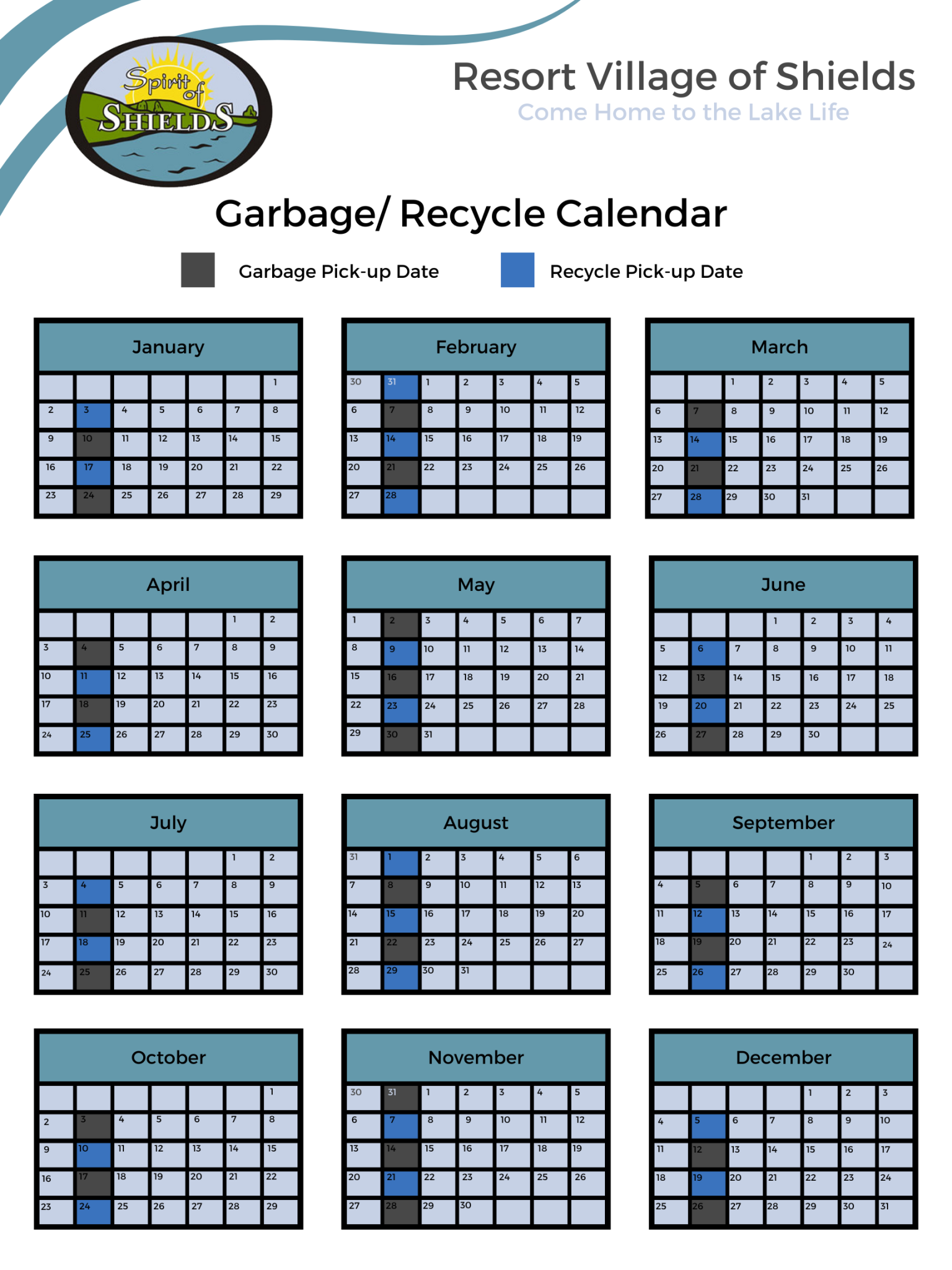 Garbage Calendar Info Resort Village of Shields